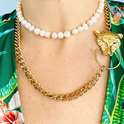 Colar Pantera ou colar pérolas água doce - aço