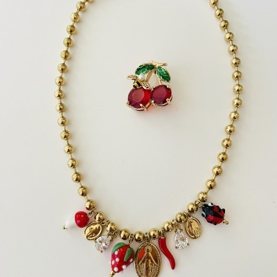 Colar bolinhas e pendentes -  aço e vidro ❤️#1