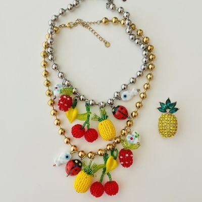 Colar bolinhas e pendentes -  aço e vidro ❤️#4