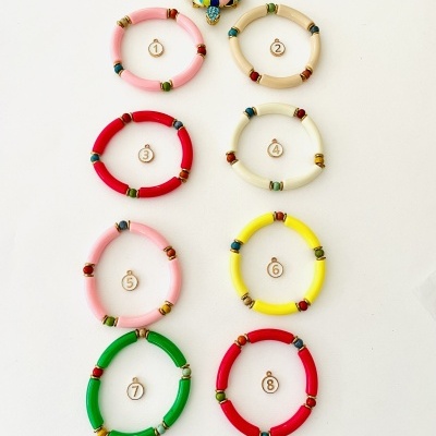 Pulseiras coloridas, em resina e aço #146