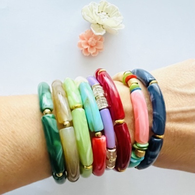 Pulseiras coloridas, em resina e aço #119