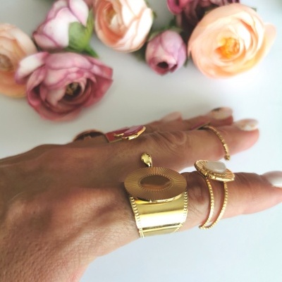 Anéis em aço ajustáveis rosa #32