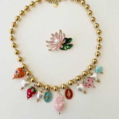 Colar bolinhas e pendentes -  aço e vidro ❤️#7