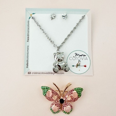 Conjunto colar e brincos - Ursinho e trevos