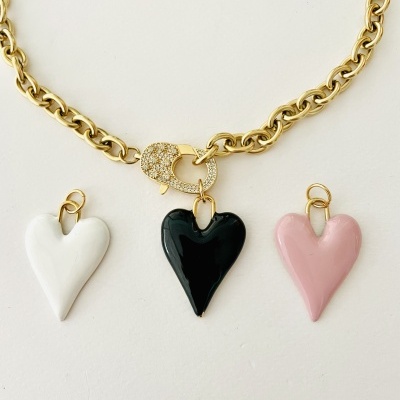 Colar fecho zircónias e coração - com opção de escolha de cor