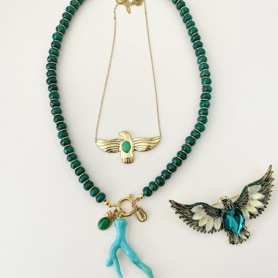 Colar Fénix ou colar "coral" e ananás, em aço