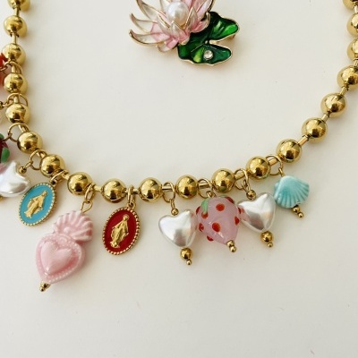 Colar bolinhas e pendentes -  aço e vidro ❤️#7