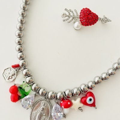 Colar bolinhas e pendentes -  aço e vidro ❤️#4