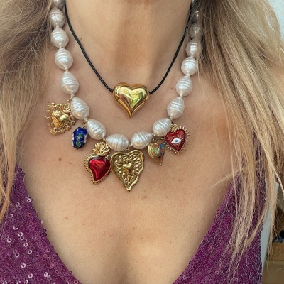 Colar cordão ajustável ou colar Pérolas corações