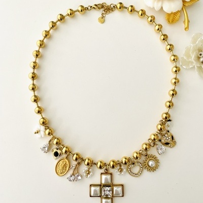 Colar bolinhas e pendentes -  aço e vidro 🌟🤍