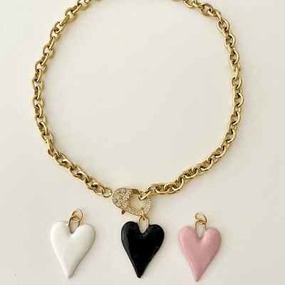 Colar fecho zircónias e coração - com opção de escolha de cor