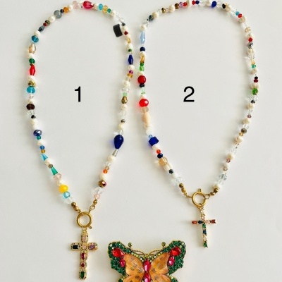 Colares pedras naturais, com cruz #2