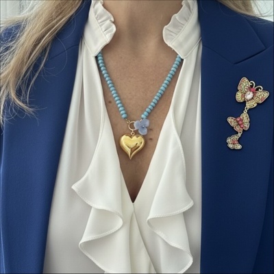 Colar coração e flor