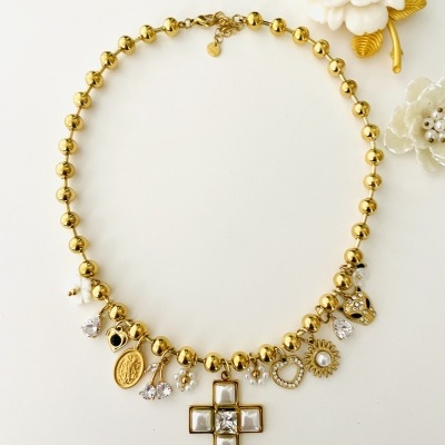 Colar bolinhas e pendentes -  aço e vidro ❤️