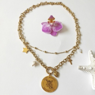 Colar duplo   Arcanjo S. Miguel, em dourado