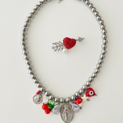 Colar bolinhas e pendentes -  aço e vidro ❤️#4