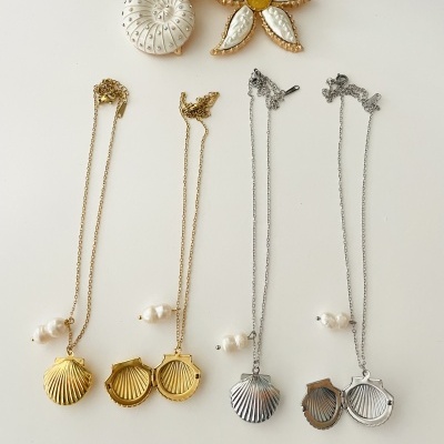 Colar Concha com pérola - Aço