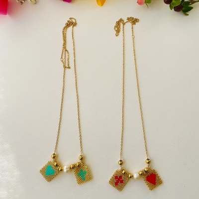 Colar Escapulário com missangas japonesas - Coração e cruz #18