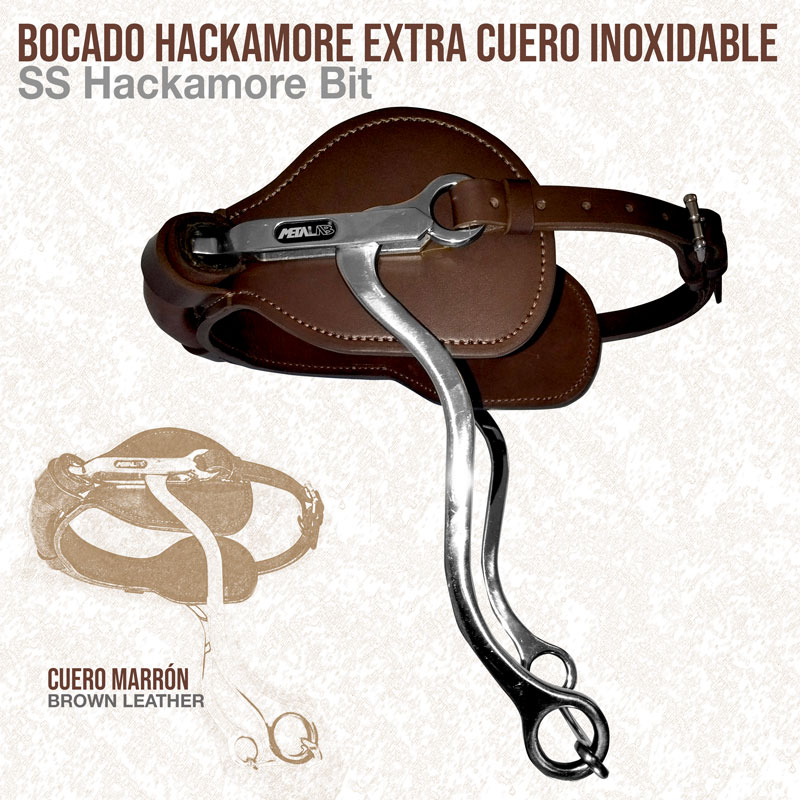 FREIO HACKAMORE EXTRA COURO CASTANHO INOX 2510021