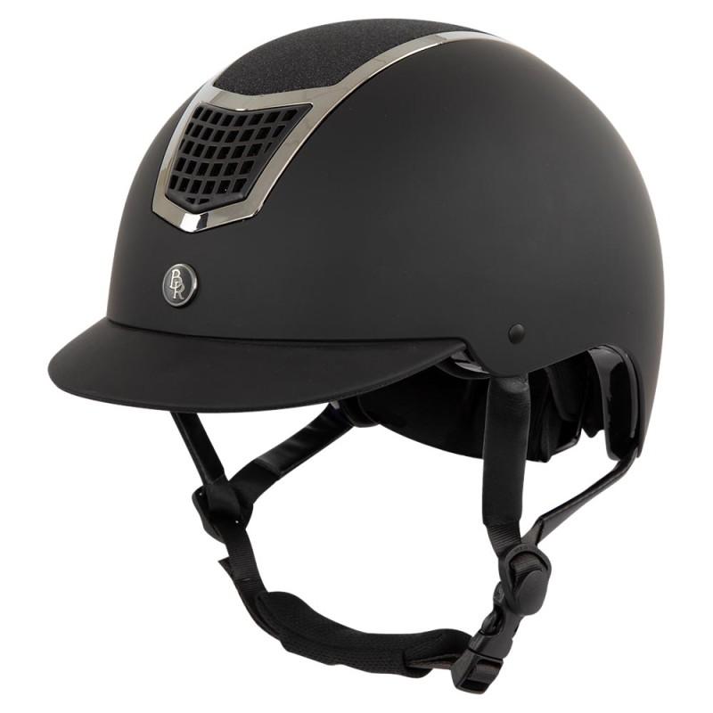 Capacete de equitação preto fosco com viseira e ventilação frontal