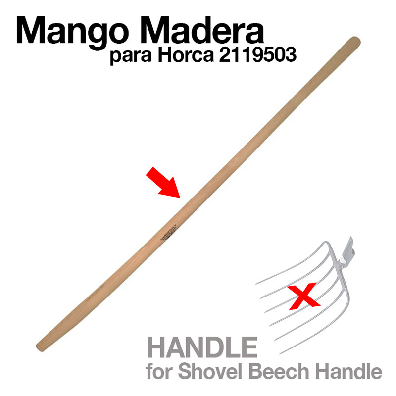 Cabo de madeira para horca, madeira faia clara, texto impresso, fundo branco