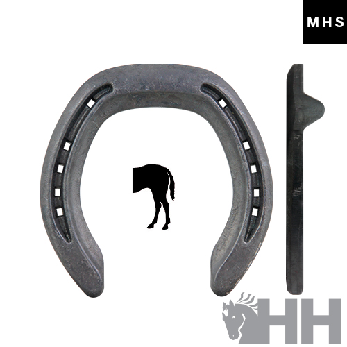 Ferradura metálica cinzenta com logo HH e ícone de cavalo