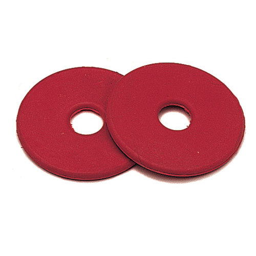 Dois discos vermelhos com buraco no centro sobre fundo branco