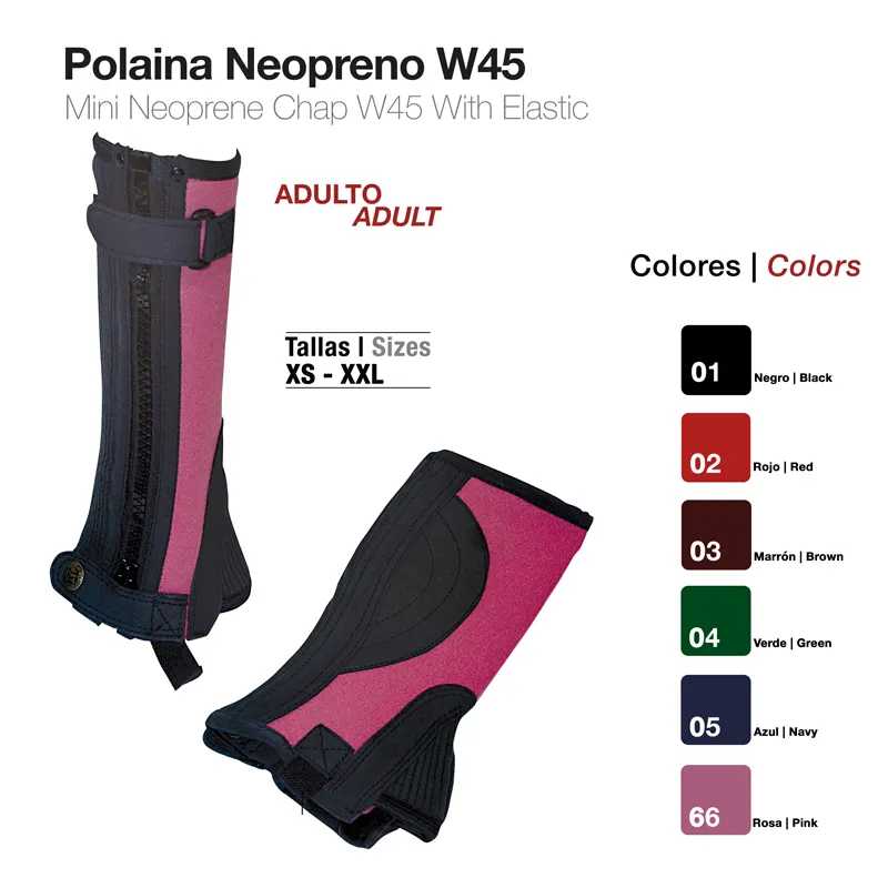 Polaina de neopreno W45 rosa para adulto com fecho e elástico.