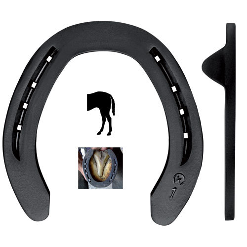 Ferradura preta para cavalo com perfurações e número 7
