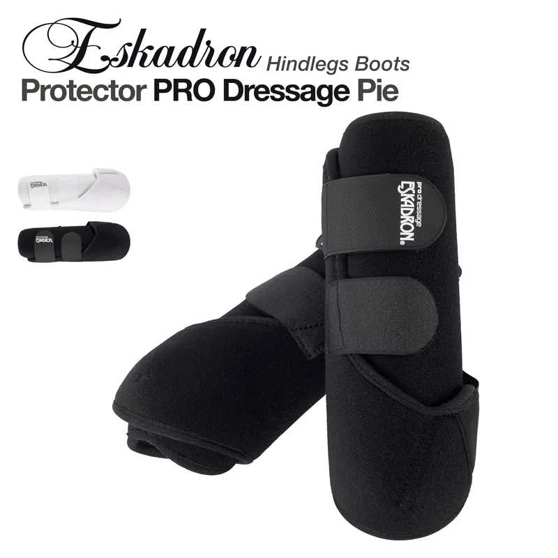 Botas de proteção para pernas traseiras de cavalo Eskadron Protector PRO Dressage Pie em preto e branco