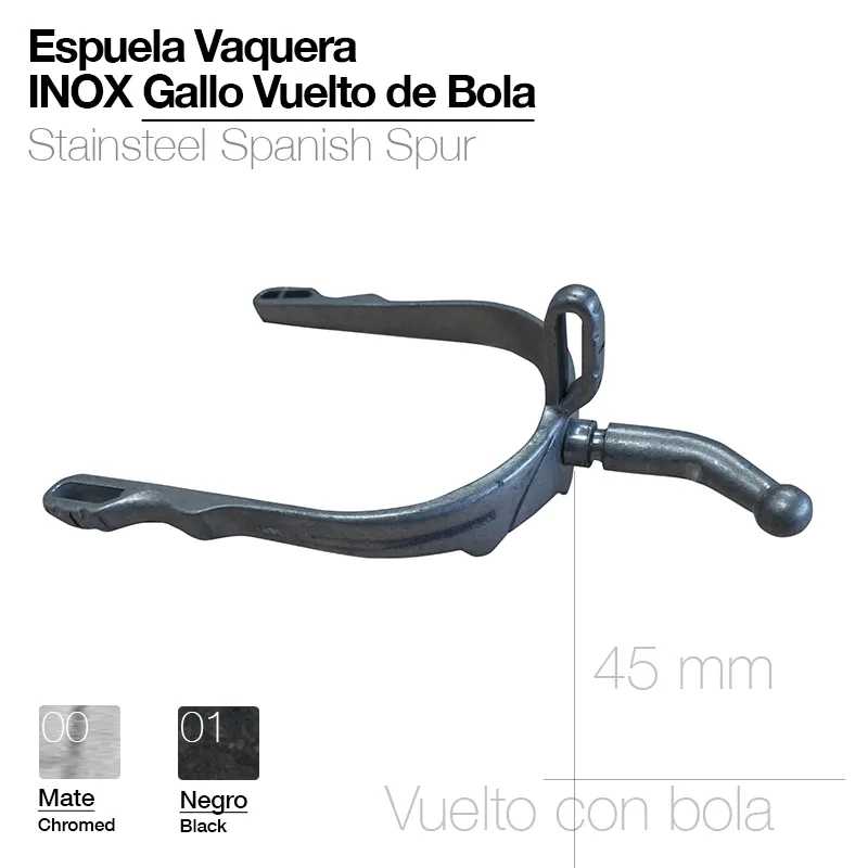 Espora vaqueira inox preto com ponta redonda e 45 mm