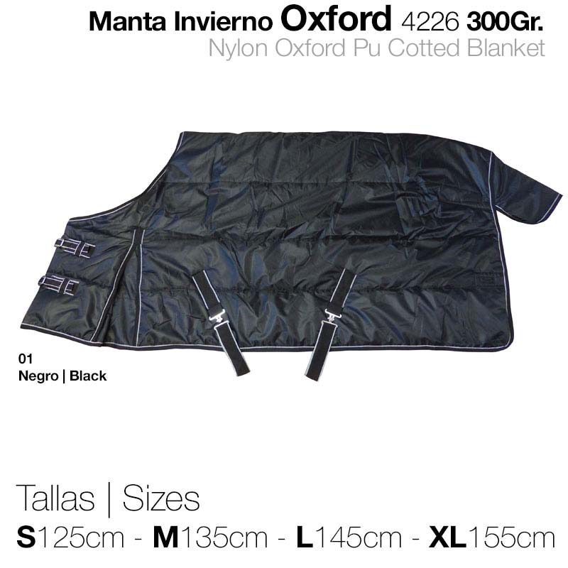 Manta de inverno Oxford preta com tiras e fivelas ajustáveis