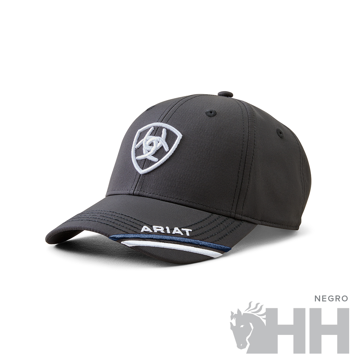 Boné preto ARIAT com logo bordado e detalhes em branco e azul na aba