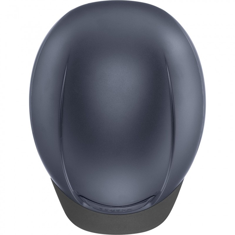 Capacete de equitação cinzento escuro com aba preta visto de cima