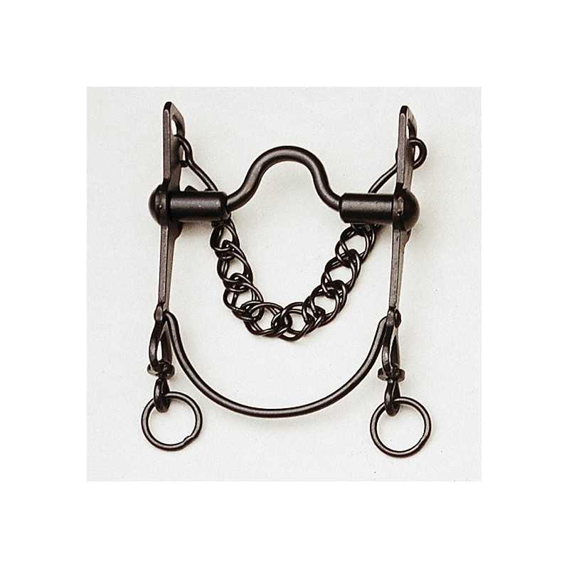 Freio metálico de cavalo com corrente e anéis em fundo branco