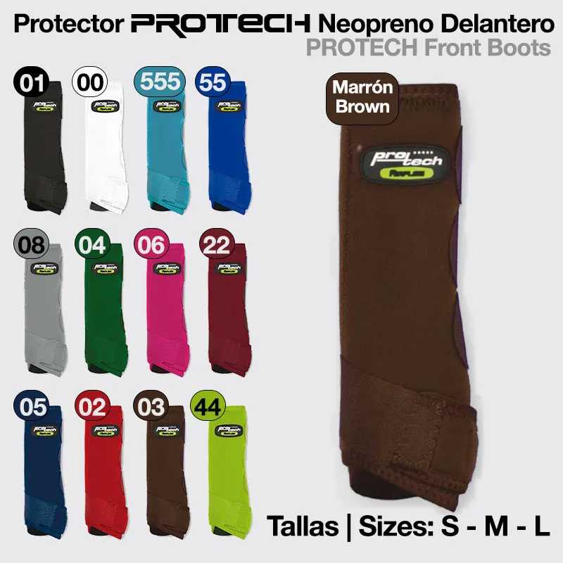 Botas frontais de neopreno PROTECH em várias cores com etiquetas e tamanhos S, M, L