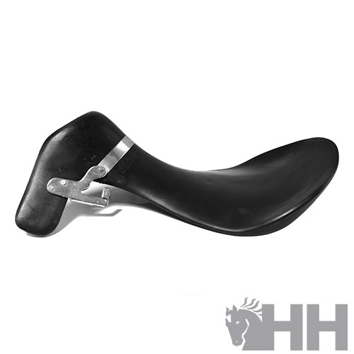 Assento de sela para cavalo preto com estrutura metálica e logo HH