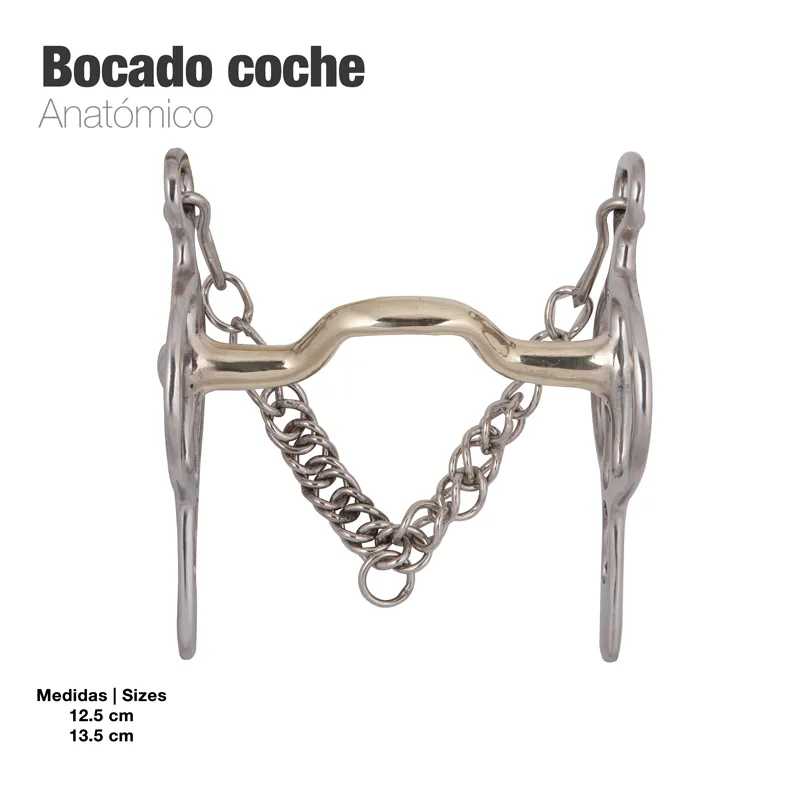 Bocado anatómico em metal prateado com corrente