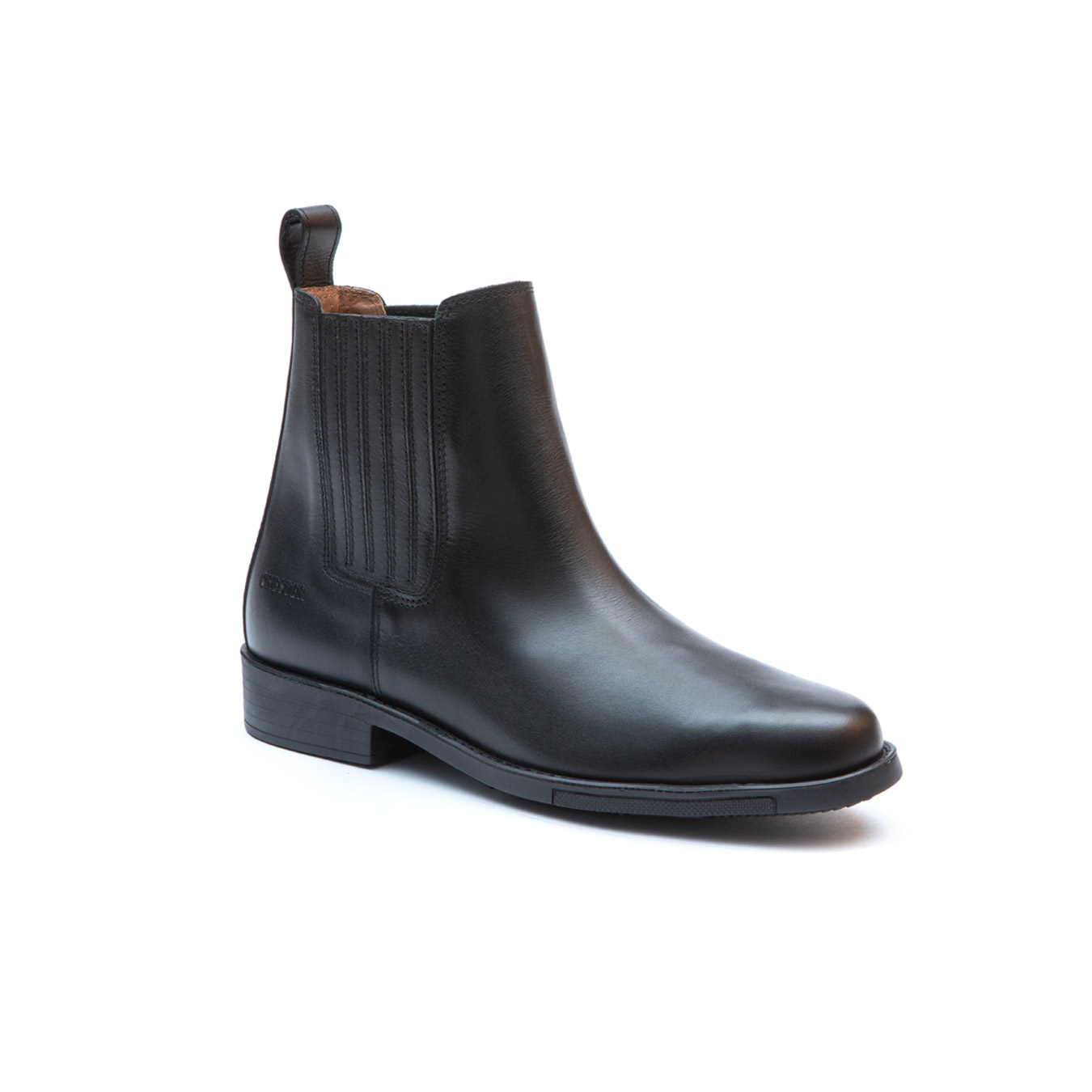 Botim masculino preto em pele com elástico lateral