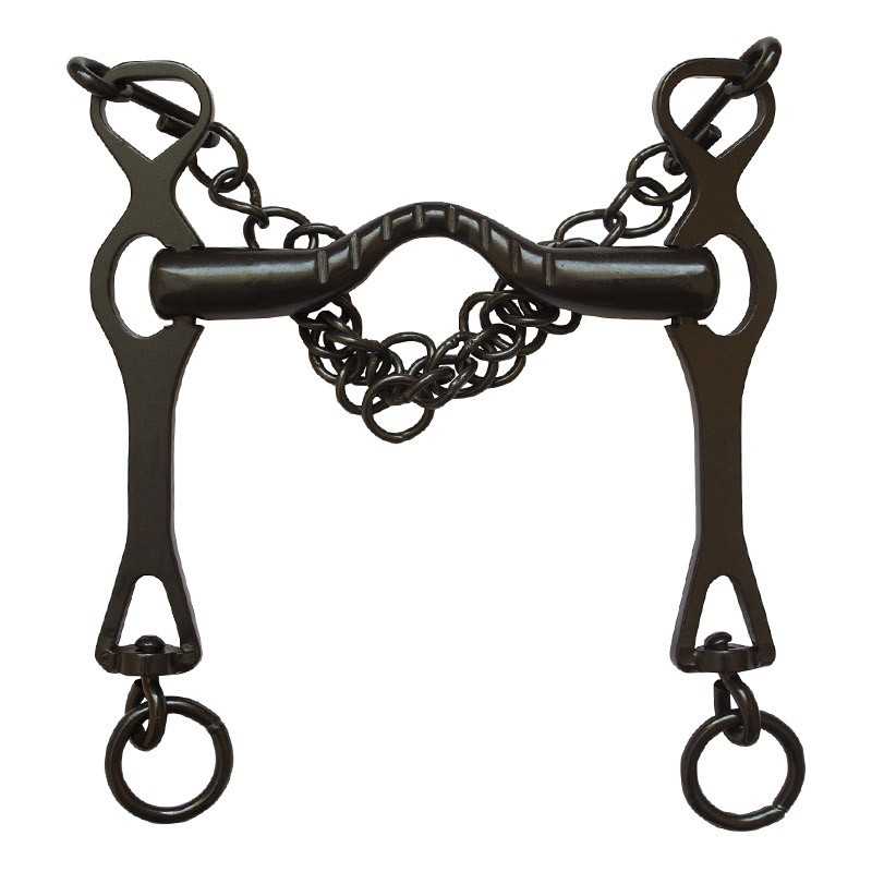 FREIO PORTUGUÊS PAVONADO CAIMBAS LONGAS EMBOCADURA ESTRIADA COM BARBELA