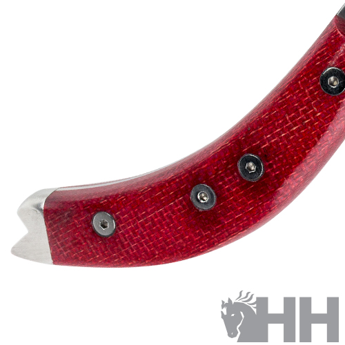 Pega de faca vermelha com parafusos e logótipo HH