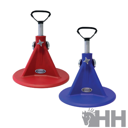 Elevadores triangulares vermelho e azul para veículos com base larga e pega preta