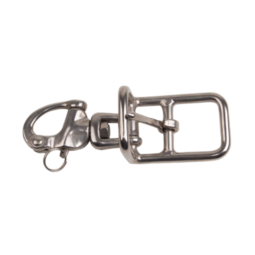 Fivela metálica prateada com fecho e argola