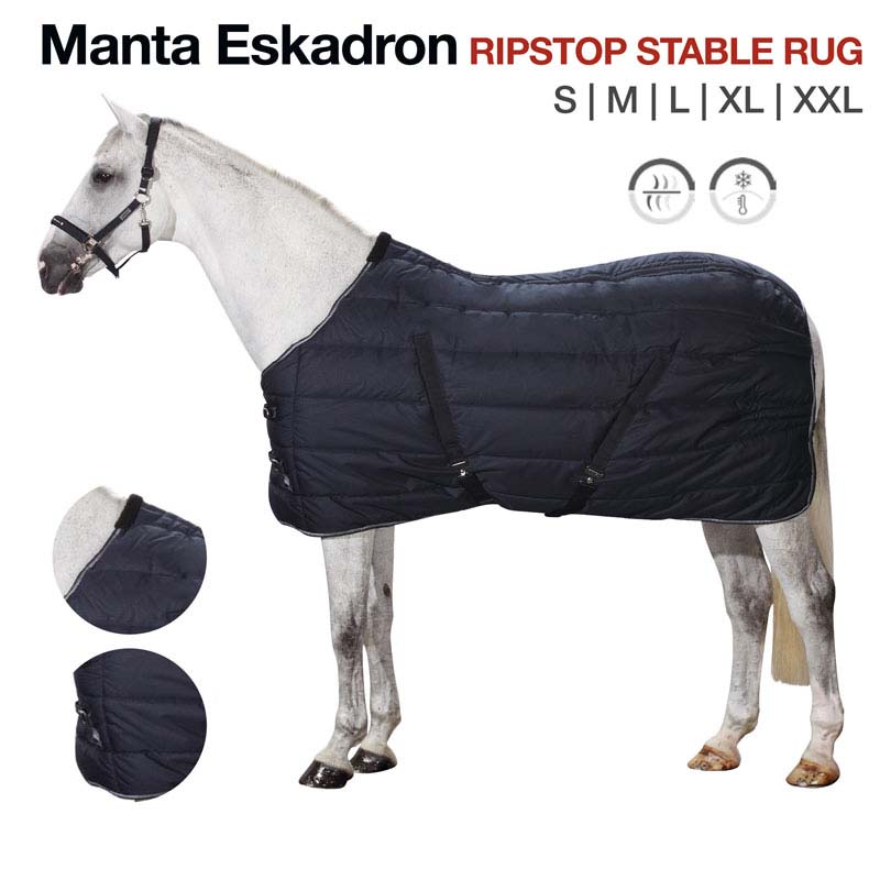 Manta para cavalo Eskadron Ripstop Stable Rug preta com tiras de fixação