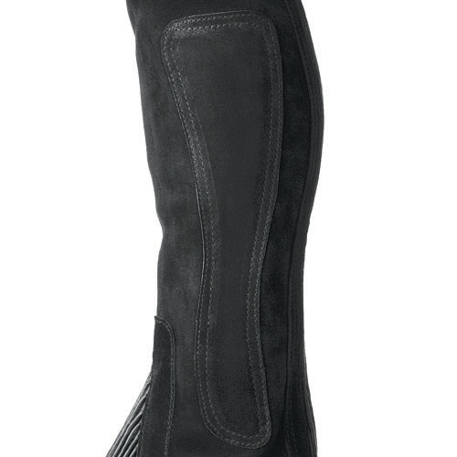 Bota preta de cano alto em camurça com aplicação de material liso