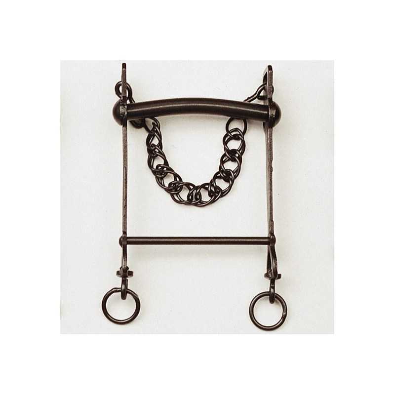 Freio de metal castanho escuro com corrente e argolas