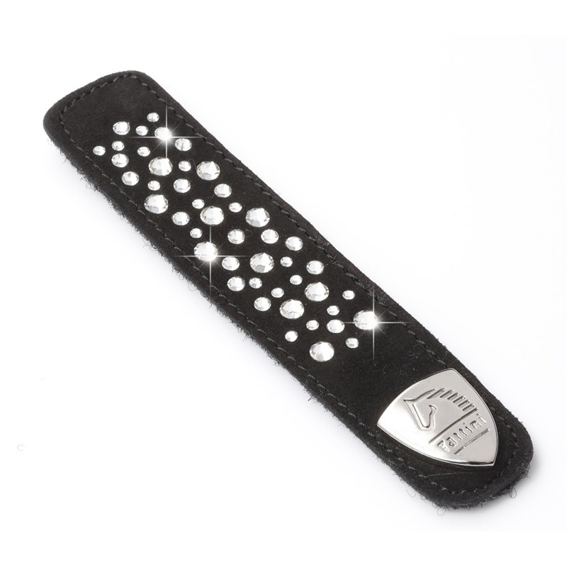 Tira de couro aveludado/ Com brilhantes irregulares