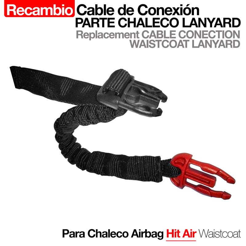 Cable de conexión preto com gancho vermelho e fecho preto para colete airbag