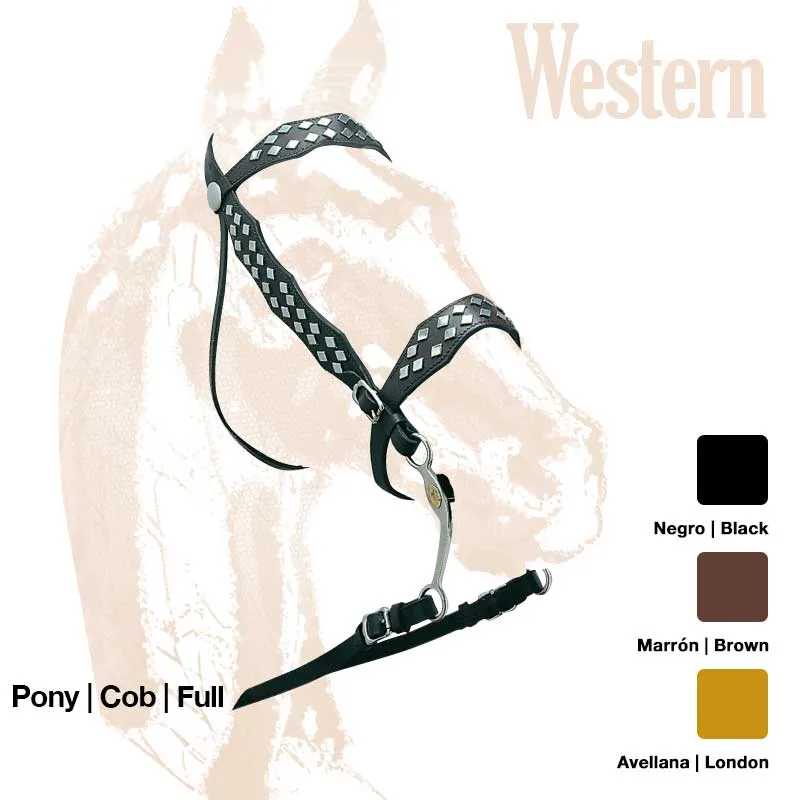 Cabresto de cavalo Western em pele com padrão de losangos em três cores