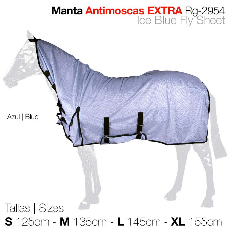 Manta antimoscas azul para cavalo com fechos pretos